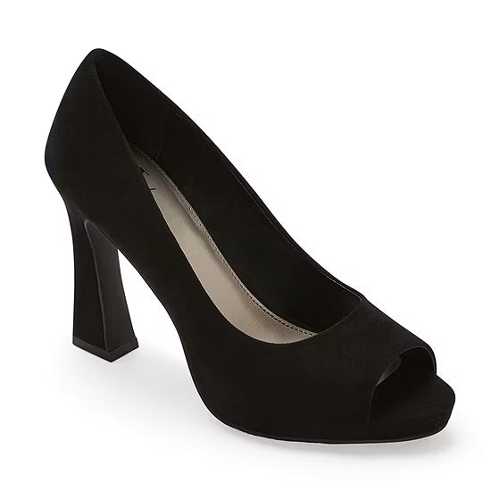 Women's Worthington Lula Round Peep Toe Flared Heel Pumps - Black - 10 - NIB