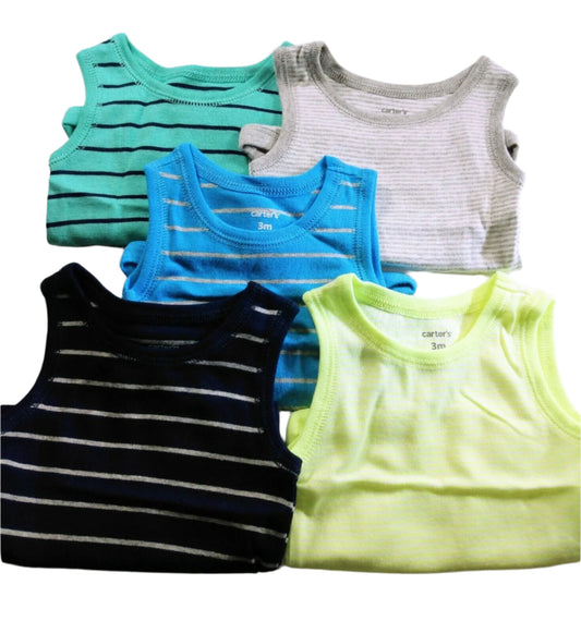 Baby Boy's Carter's 5 Pack of Sleeveless Bodysuits - Stripes - 3M - NWT