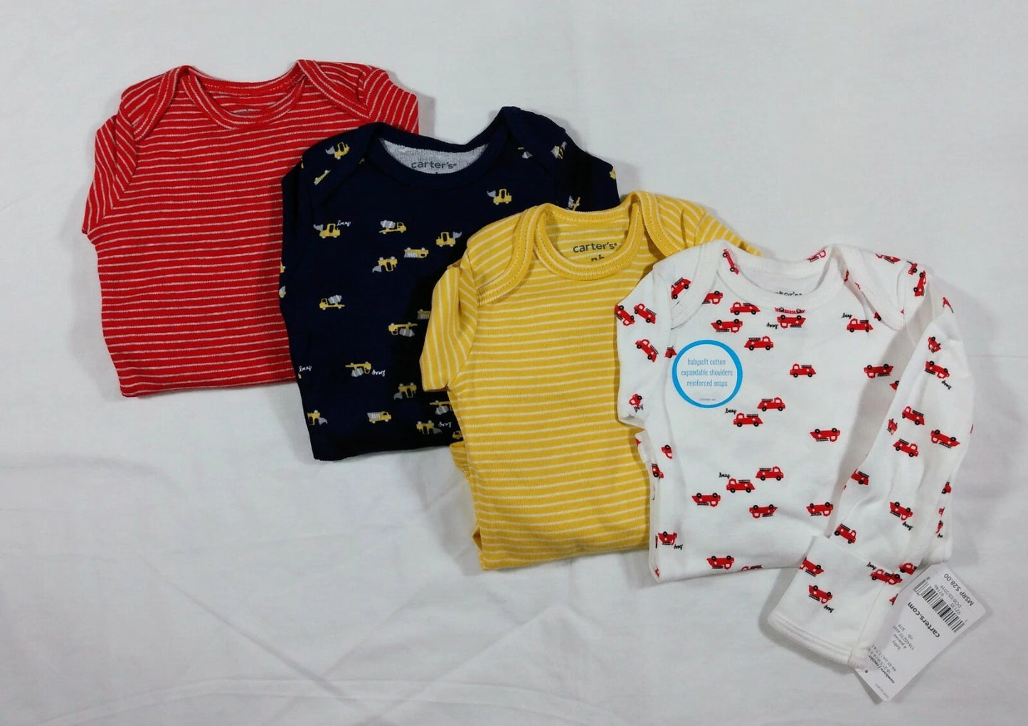 Baby Boy Carter's Original Long Sleeve 4 Pack of Bodysuits Construction 12mo NWT