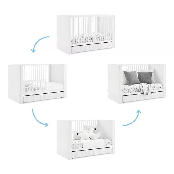 Delta Children Cassie 4-in-1 Convertible Crib with Underdrawer Bianca White. Open Box