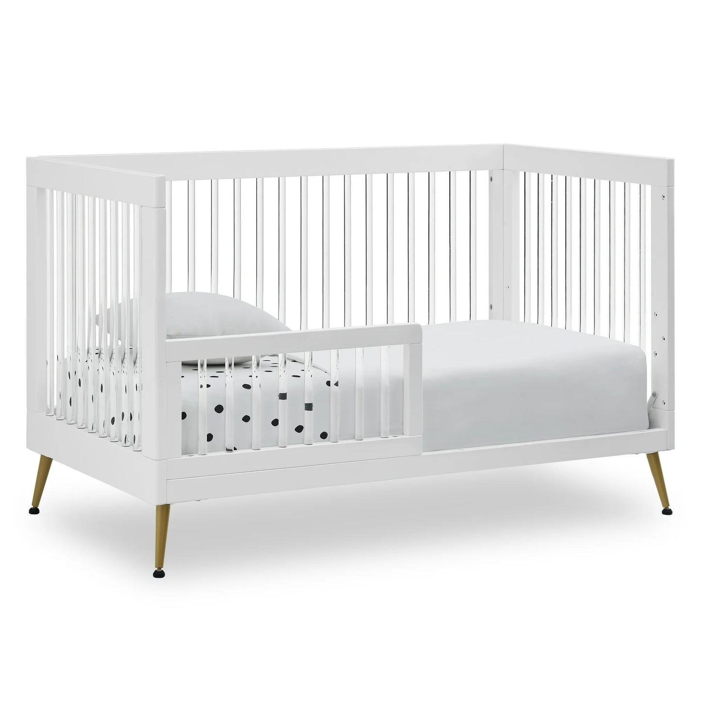 Delta Children Sloane 4-in-1 Acrylic Convertible Crib Bianca White/Melted Bronze. Open Box