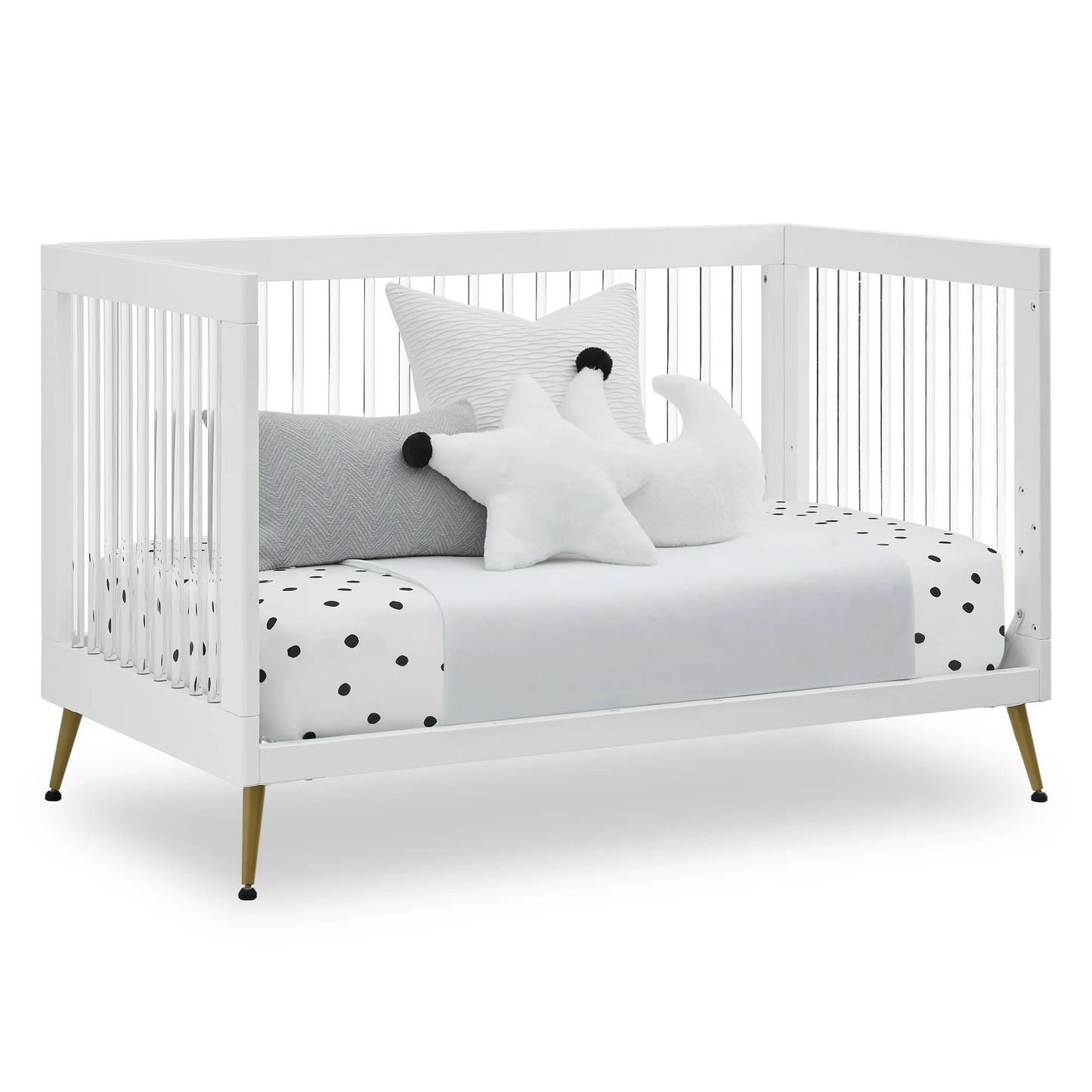 Delta Children Sloane 4-in-1 Acrylic Convertible Crib Bianca White/Melted Bronze. Open Box