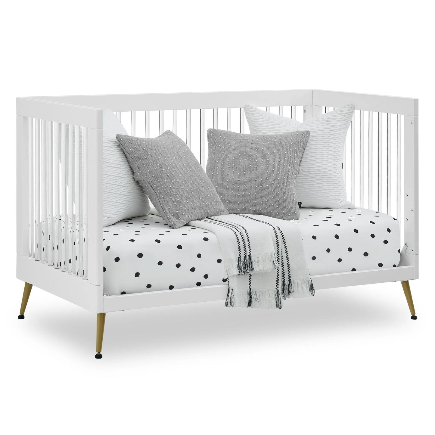 Delta Children Sloane 4-in-1 Acrylic Convertible Crib Bianca White/Melted Bronze. Open Box