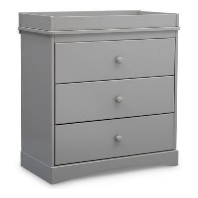 Delta Children Skylar 3-Drawer Dresser with Changing Table Top Gray. Open Box