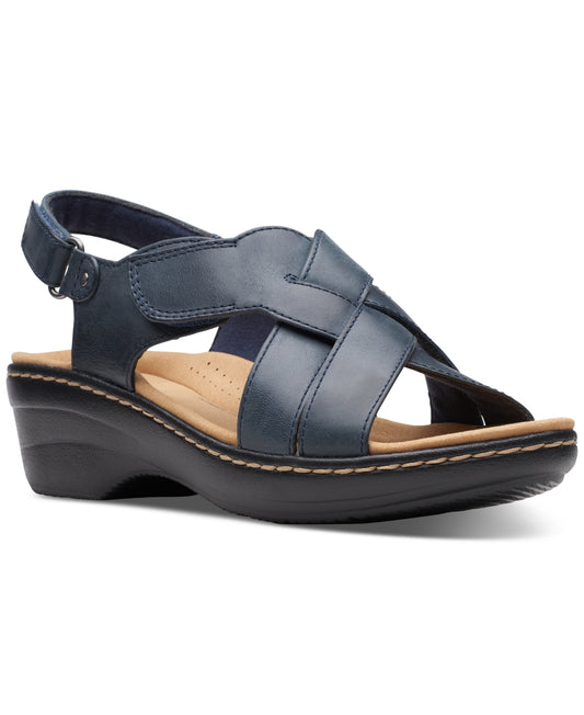 Women's Clarks Merliah Echo Leather Slingback Wedge Sandals - Navy - 9