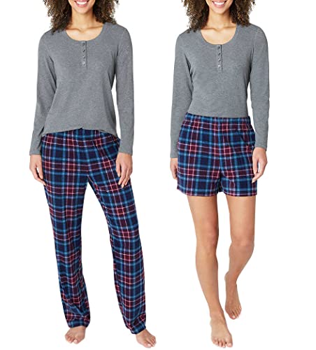 Eddie Bauer Women's 3 Piece Waffle Knit Pajama Set XS Grey/Plaid NWT