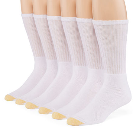 Gold Toe Men's Harrington Crew Socks 6 Pair White 6-12 NWT