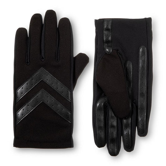 Isotoner Men's Lined Heritage Stretch Chevron Gloves L Black NWT