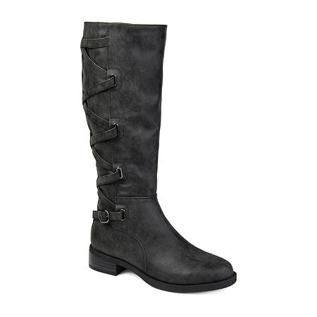 Journee Collection Women's Carly Stacked Heel Riding Boots Black NWOB
