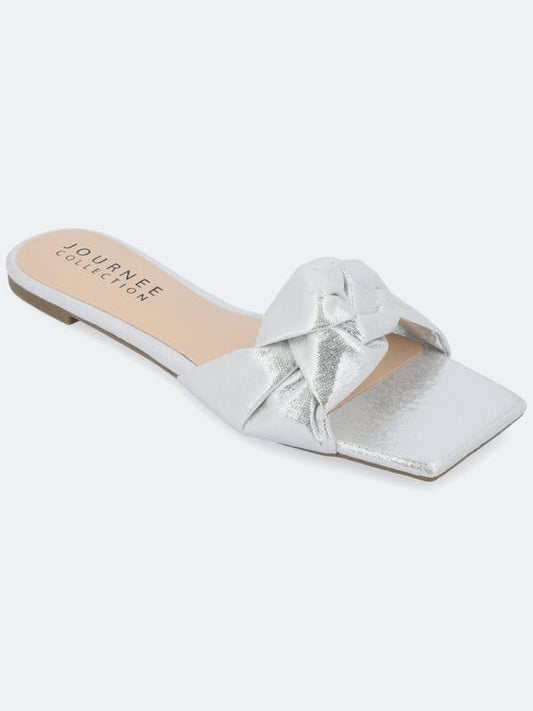 Journee Collection Women's Dianah Comfort Foam Sandals Silver NWOB