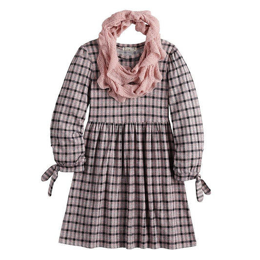 Knit Works Girls' Plaid Dress and Scarf Set Small NWT