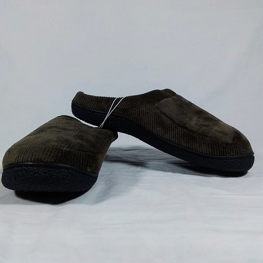 Isotoner Mixed Brett Hoodback Slippers-Pebble-Size Large-Unisex-New with Tags