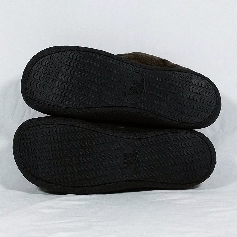 Isotoner Mixed Brett Hoodback Slippers-Pebble-Size Large-Unisex-New with Tags