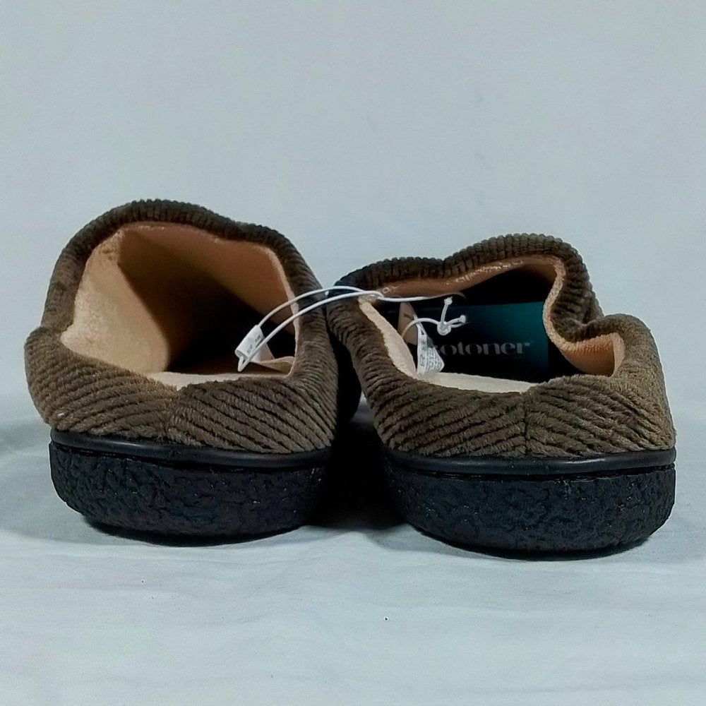 Isotoner Mixed Brett Hoodback Slippers-Pebble-Size Large-Unisex-New with Tags