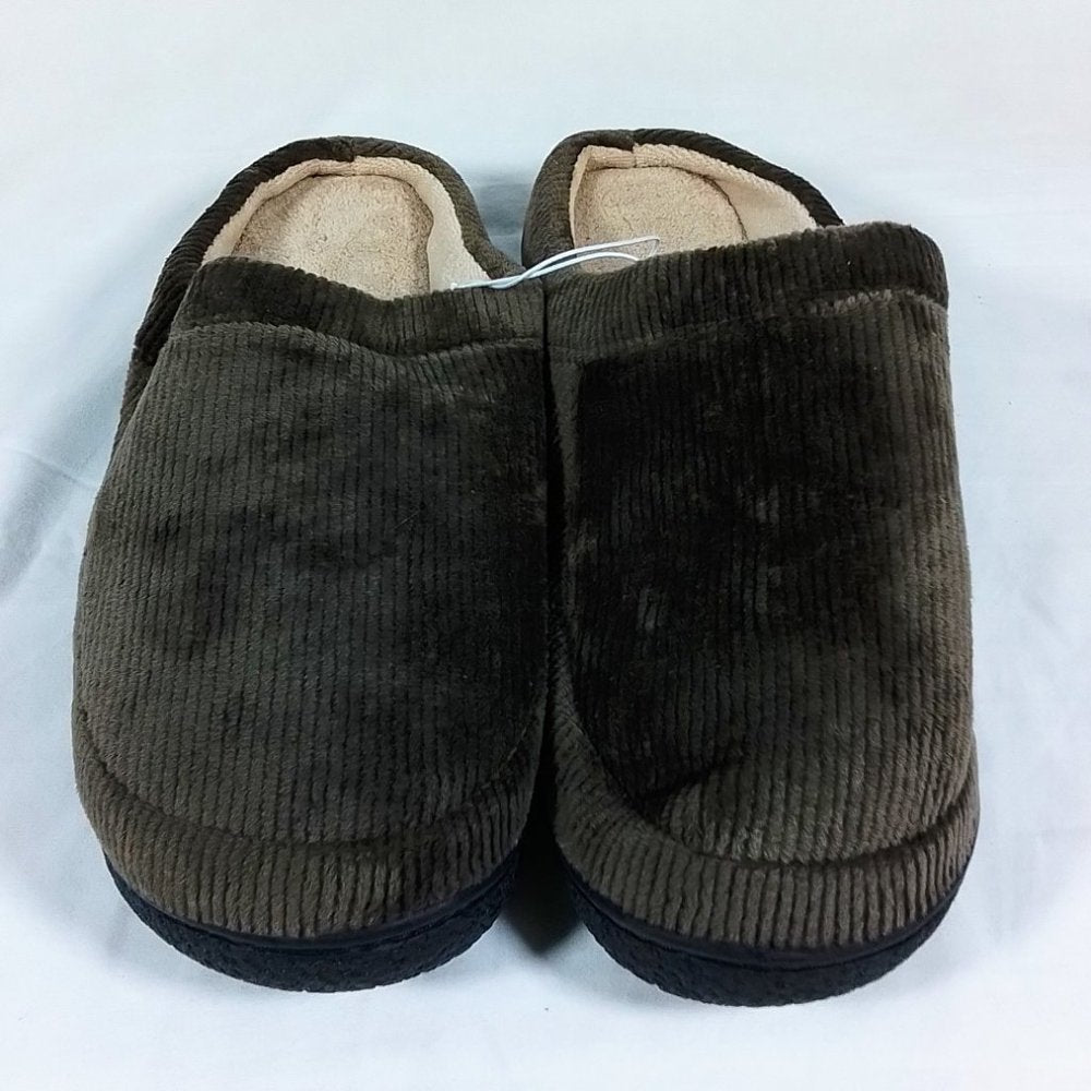 Isotoner Mixed Brett Hoodback Slippers-Pebble-Size Large-Unisex-New with Tags