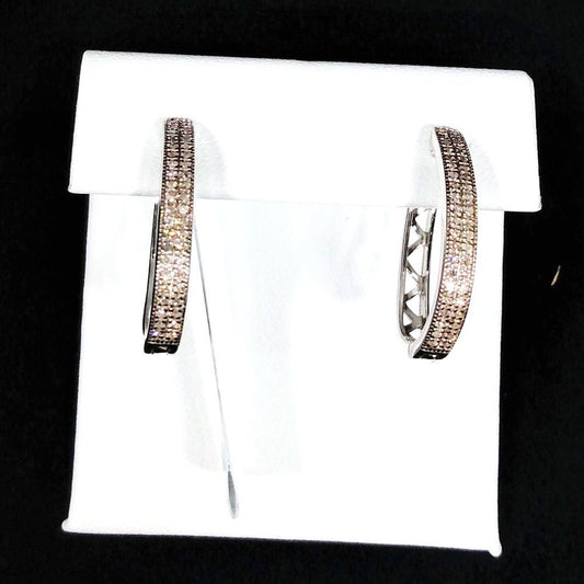 Sterling Silver 1/4CT Diamond Hoop Earrings-New with Tags