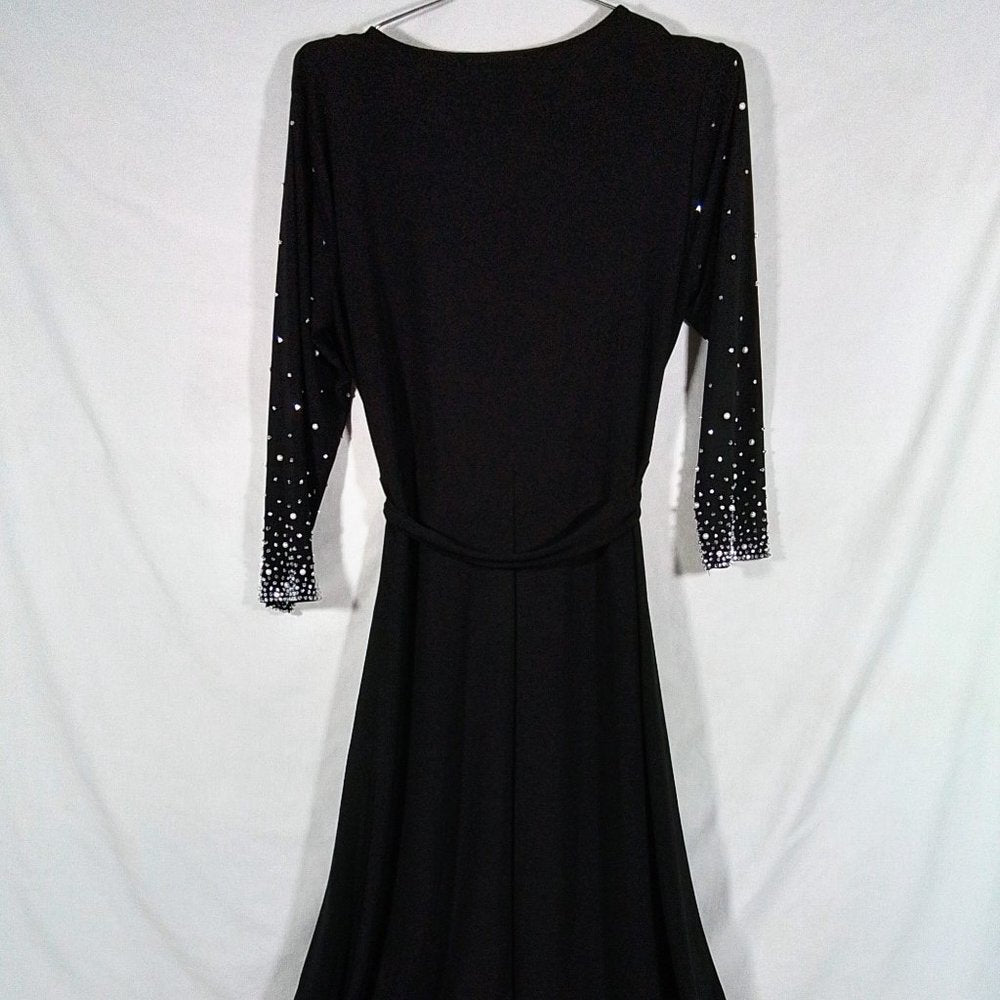 Women's MSK 3/4 Sleeve Beaded Fit + Flare Dress-Black-Belted-Medium-NWOT