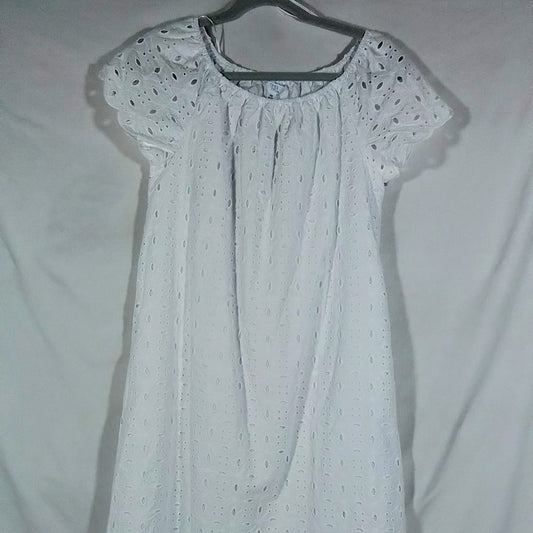 Women's Time & Tru Eyelet Dress Short Sleeve-Vivid White-XS-New with Tags