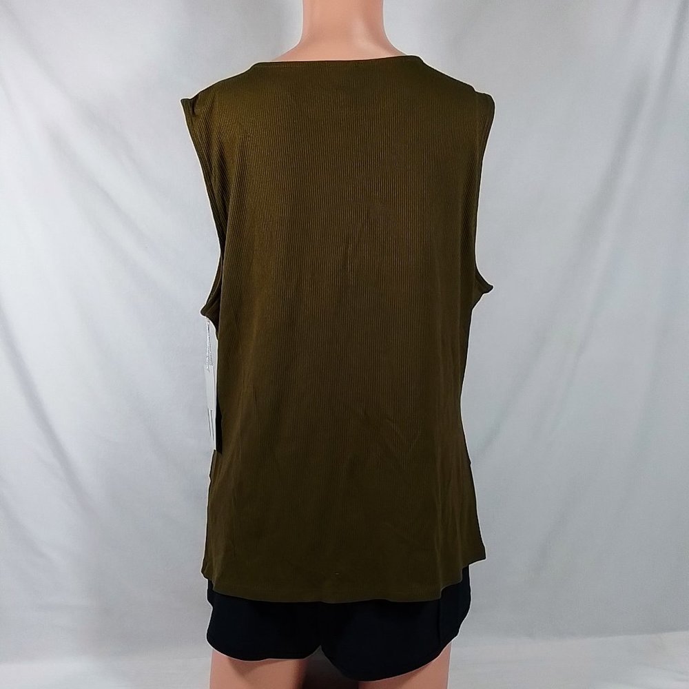 Women's Worthington Round Neck Sleeveless Tank Top-British Olive-XL-New with Tag