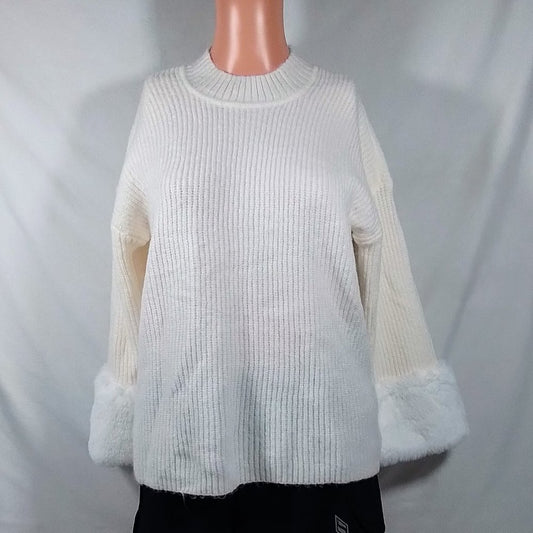 Women's Liz Claiborne Fur Lined Long Sleeve Sweater-Crema-Petite Medium-NWT