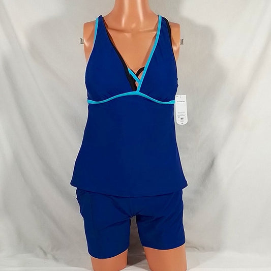 Xersion Seeing Double Contract Trim Tankini-Navy/Light Blue-Various Sizes-NWT