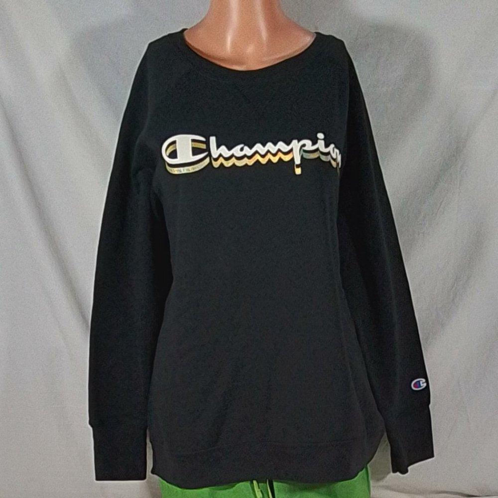 Women's Champion Plus Size Cotton Blend Black Graphic Sweatshirt- VAR Szs- NWT