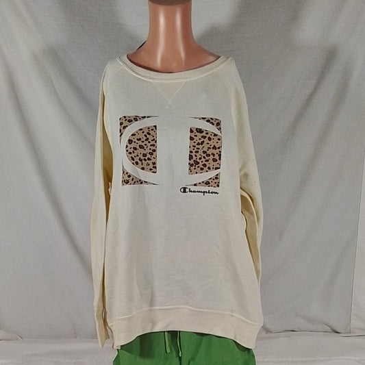 Women's Champion Plus Size Cotton Blend Sweatshirt Leopard C Natural Sz: 1X-NWT