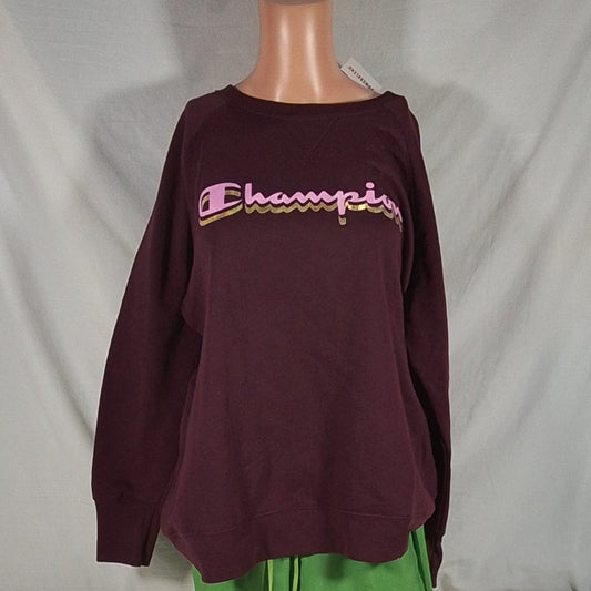 Women's Champion Plus Size Cotton Blend Sweatshirt Dark Berry Purple-Sz: 1X-NWT