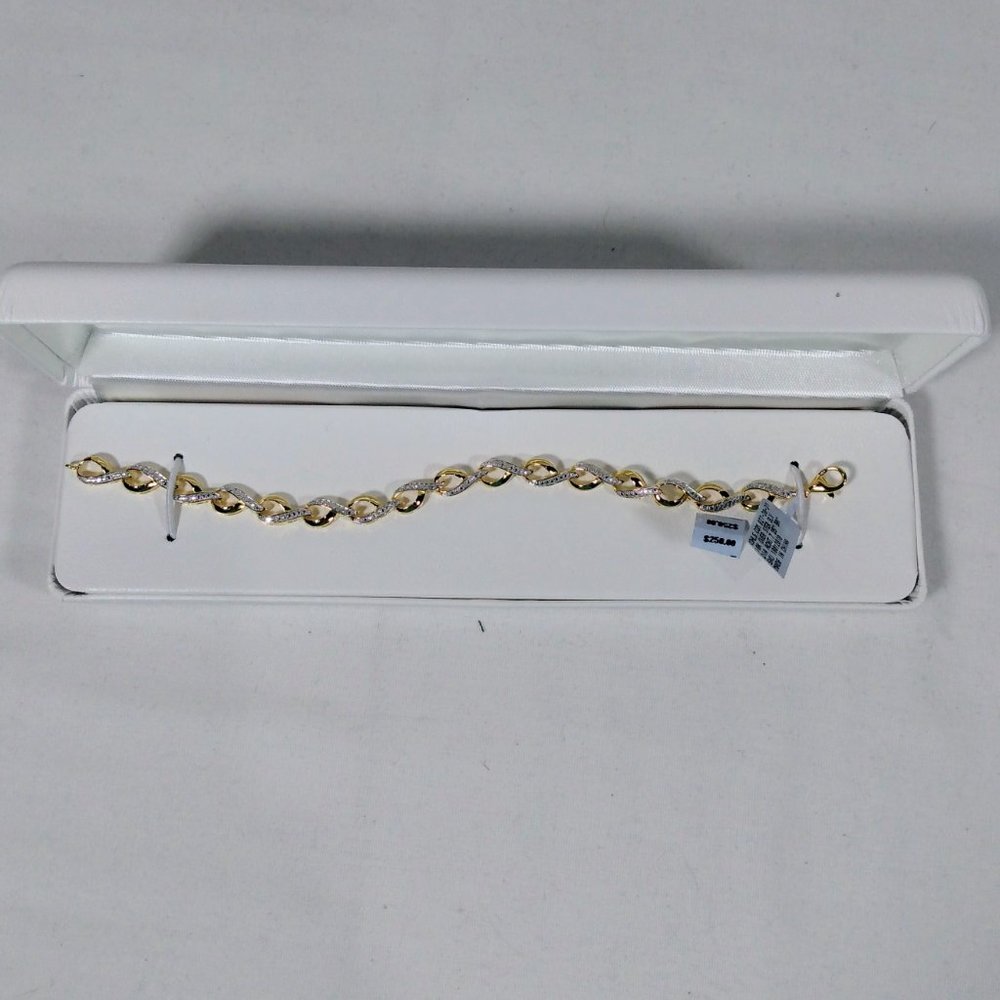 18K Over Sterling Silver Infinity Design Diamond Accent Bracelet-New