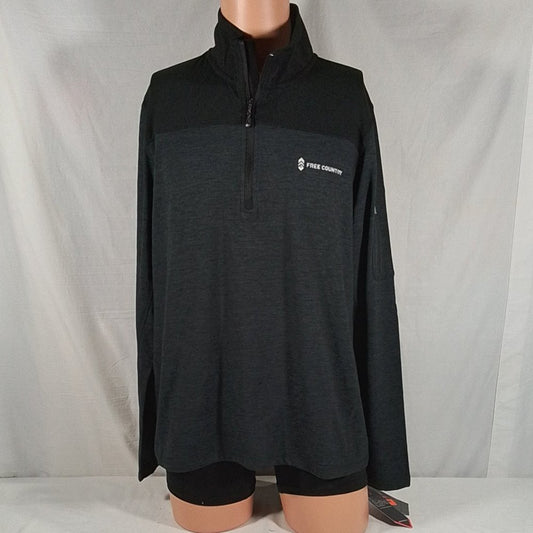 Men's Free Country 1/4 Zip Micro-Tech Pullover Jet Black Size: Large - NWT