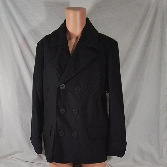 Men's Mutual Weave Navy Pea Coat Size: Large - New With Tags