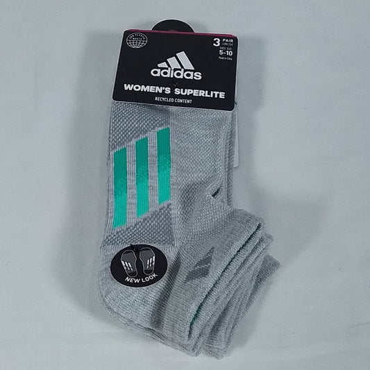 Women's Adidas Superlite Low Cut Socks 3-Pairs Light Grey Shoe Size: 5-10- NWT