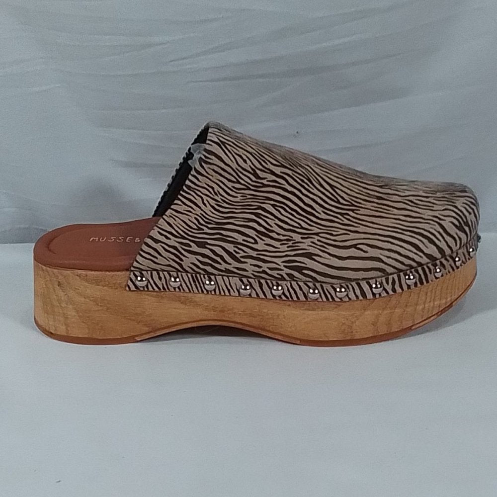 Women's Musse & Cloud  Zumima Leather Platform Mule Brown Zebra - Size: 8 -NIB