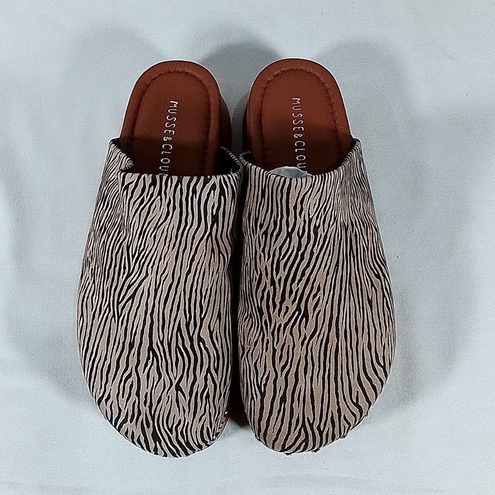 Women's Musse & Cloud  Zumima Leather Platform Mule Brown Zebra - Size: 8 -NIB