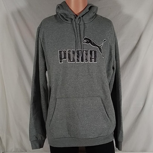 Men's Puma Fleece Logo Pullover Hoodie Heather Grey-Size Large- New with Tag