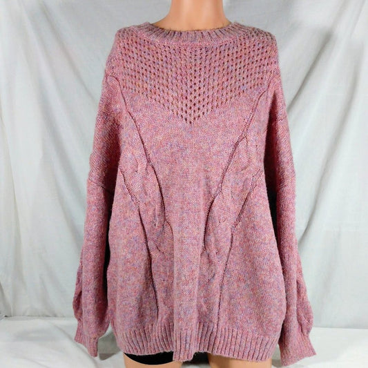 Women LC Lauren Pink Sparkly Pullover Braided Sweater-Size 2x-New with Tags