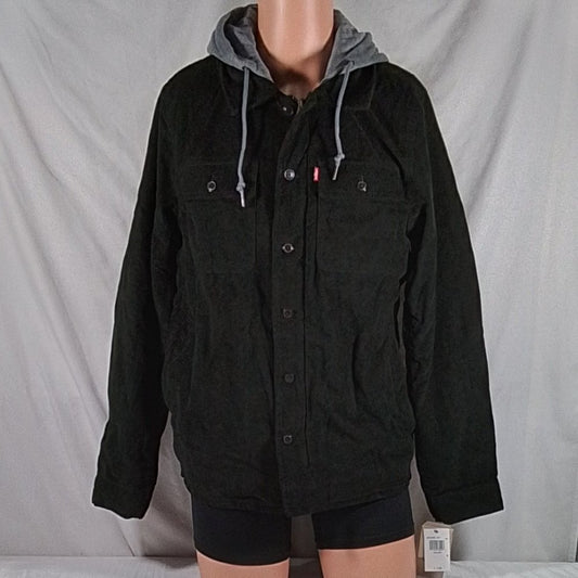 Men's Levi's Corduroy Sherpa-Lined Trucker Jacket With Hood-Olive-S-NWT
