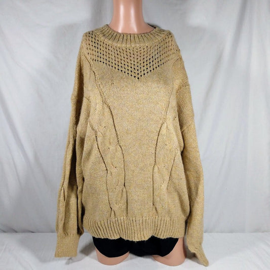 Women LC Lauren Light Harvest Pullover Braided Sweater-Gold-XXL-New with Tags