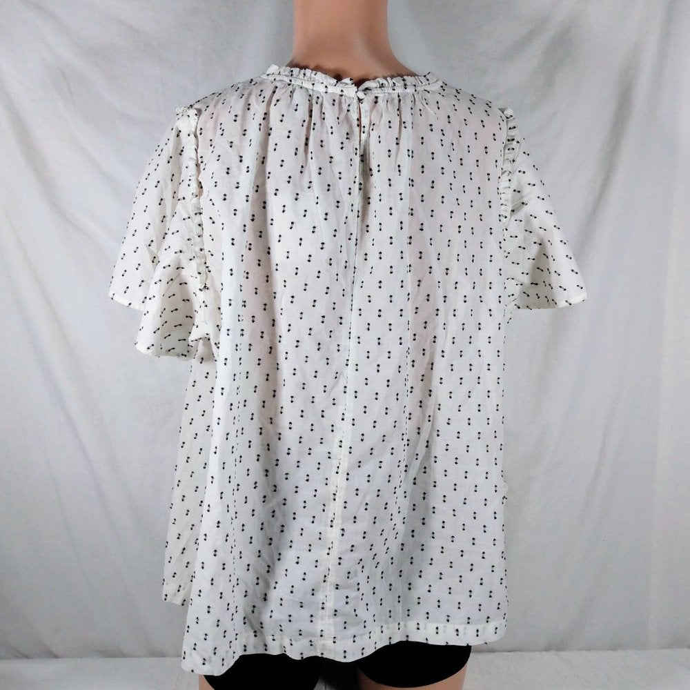 Plus Size LC Lauren Conrad Smock Yoke Flutter Sleeve Blouse-1X-Blk/Wht-NWT