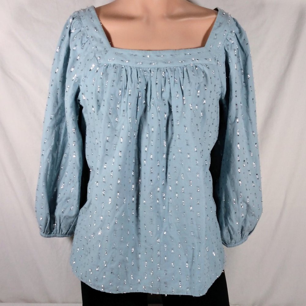 Women's LC Lauren Conrad Squareneck Peasant Top-Lt Blue-XL-New with Tags