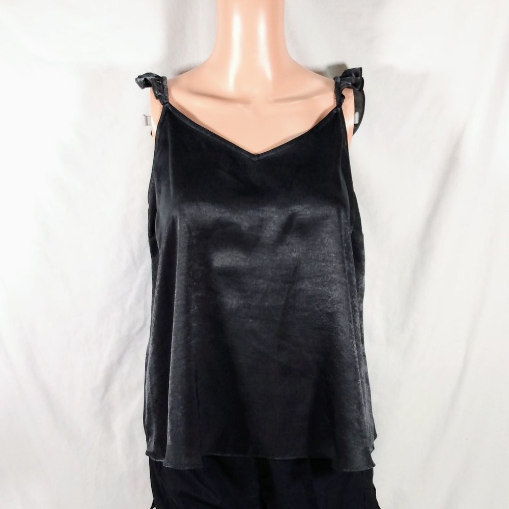 Petite LC Lauren Conrad Ruffle Shoulder Tank-Pirate Black-PM-New with Tags