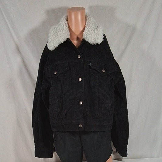 Women's Levi's Sherpa Baby Baggy Trucker Jacket - Black Agate - Small - NWT