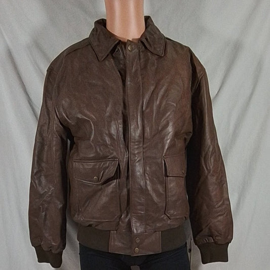 Men's Vintage Leather Nappa Aviator Jacket With Zip Out Lining - Brown - Var. Sz