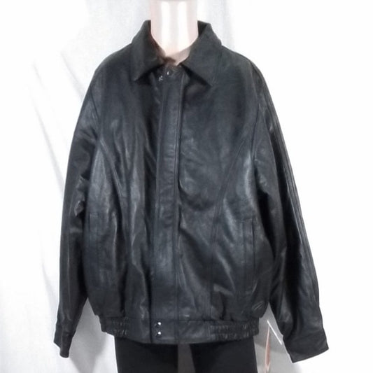 Men's Vintage Leather Bomber Jacket - Black - XL - NWT