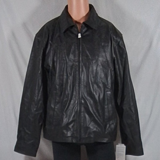 Men's Vintage Straight Bottom Leather Zipper Jacket - Black - XL - NWT