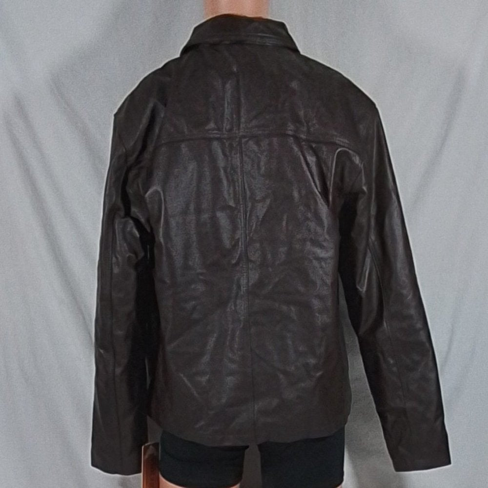 Men's Vintage Straight Bottom Leather Zipper Jacket - Brown - Var Sz - NWT