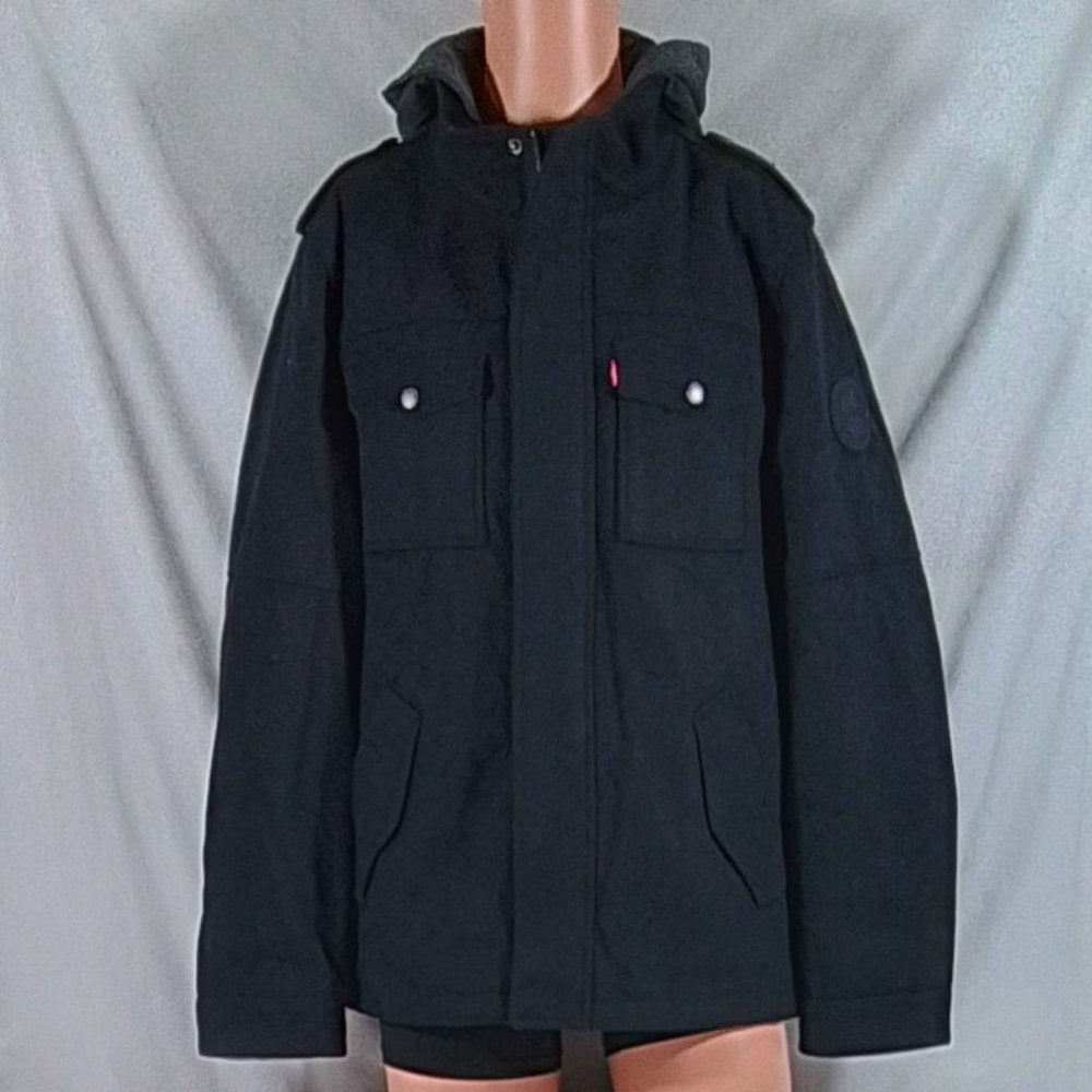 Men's Levi's Wool-Blend Hooded Military Jacket - Black - Large - NWOT