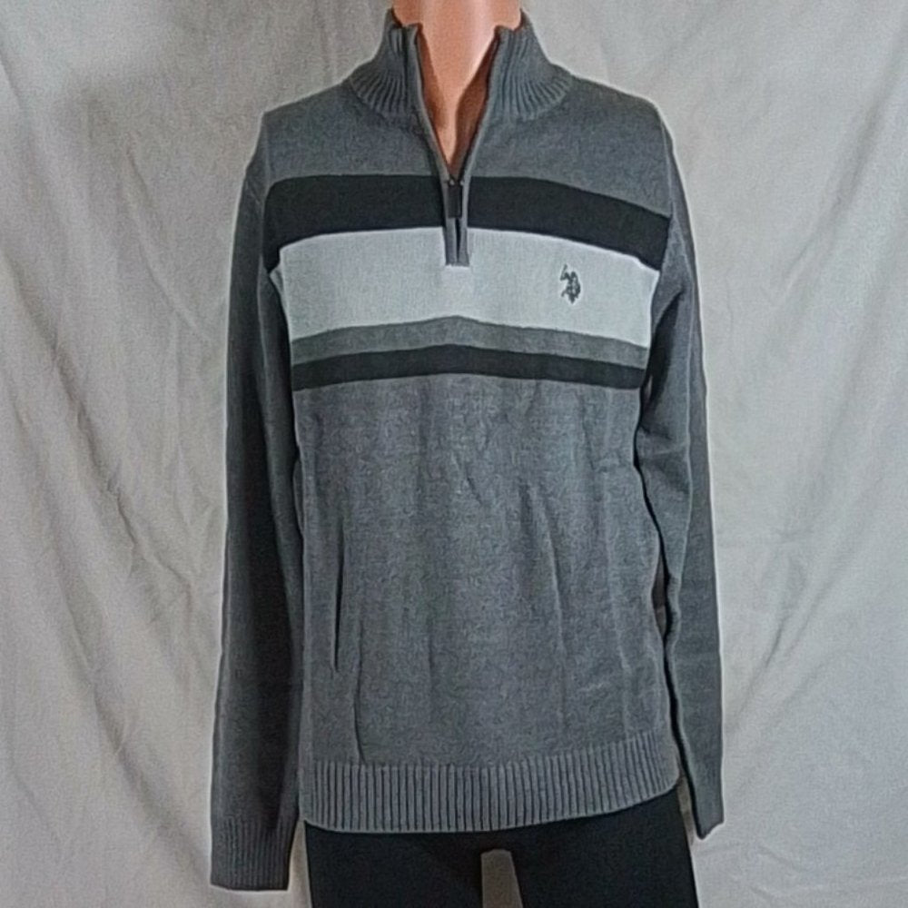 Men's U.S. Polo Assn. Quarter Zip Pullover Sweater - Flannel Heather - S - NWT