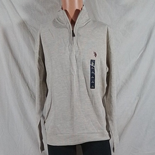 Men's U.S. Polo Assn. High Neck LS 1/4 Zip Pullover - Oatmeal - L - NWT