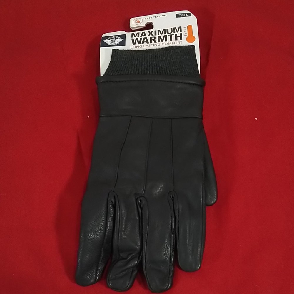 Men's Dockers Leather Touch Screen Gloves With Cuff - Black - Var. Szs - NWT